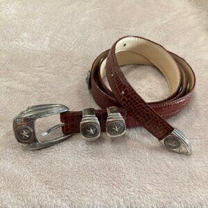 Mens  Italian Calfskin Leather Belt with silver accents - Size 42